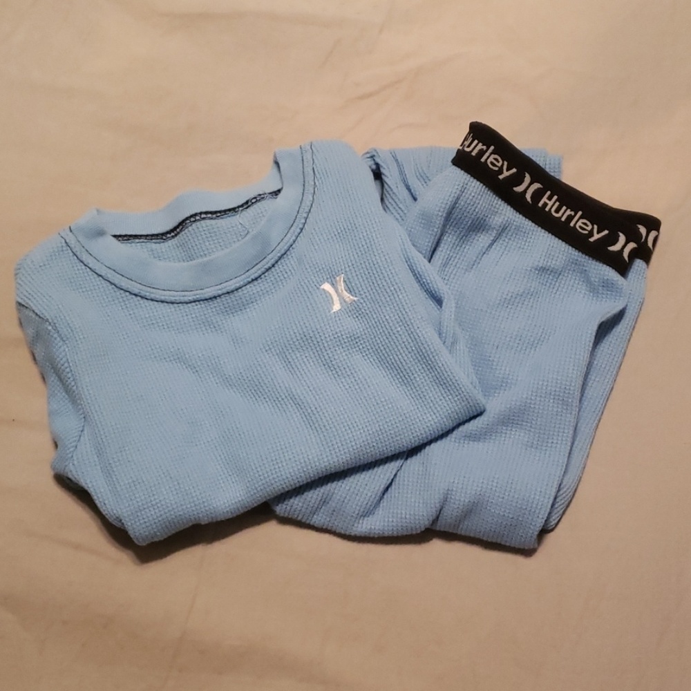 Hurley kids size 6 light blue waffle knit pajamas